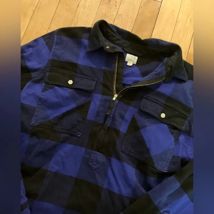 J Crew Buffalo Plaid Blue Pullover Top - Image 3