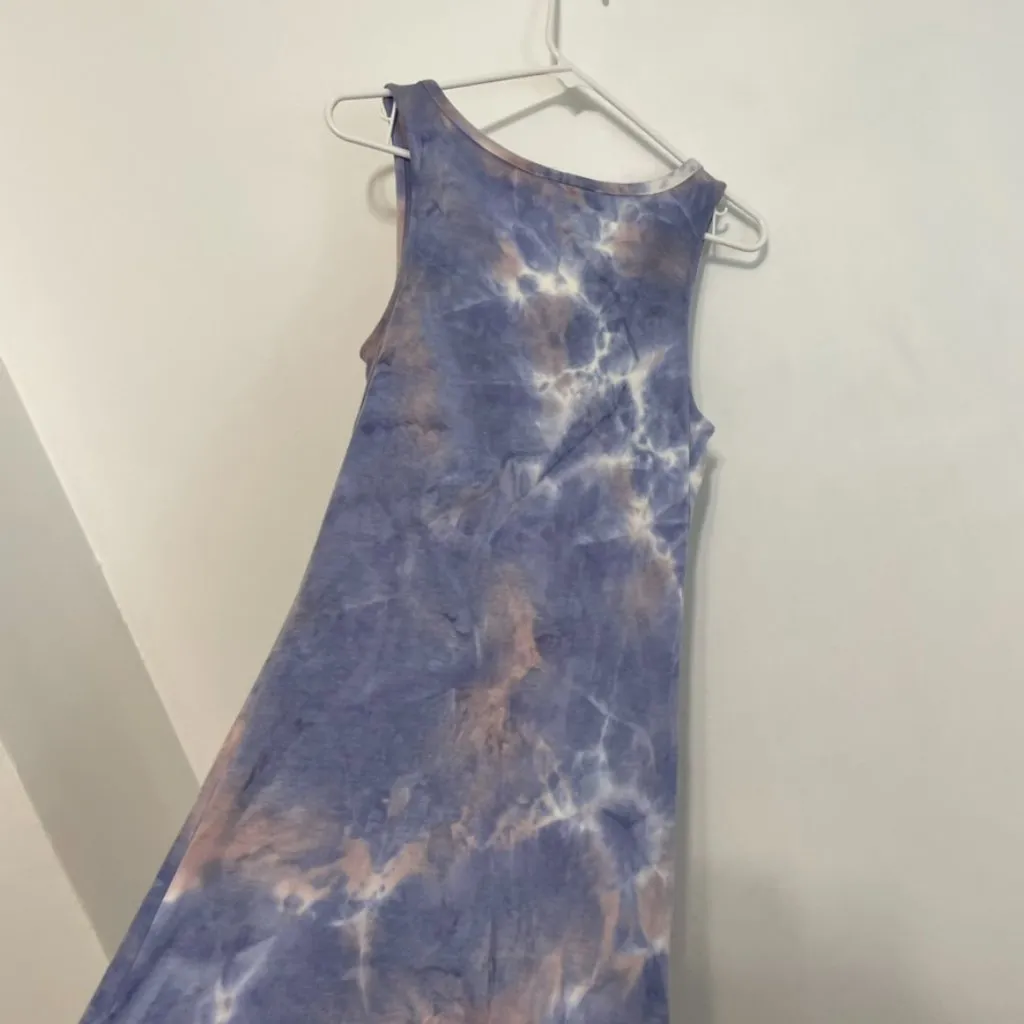 NEW NWT PINK ROSE Periwinkle Blue Mauve Pink Tie Dye Sleeveless Midi Tank Dress - Image 15