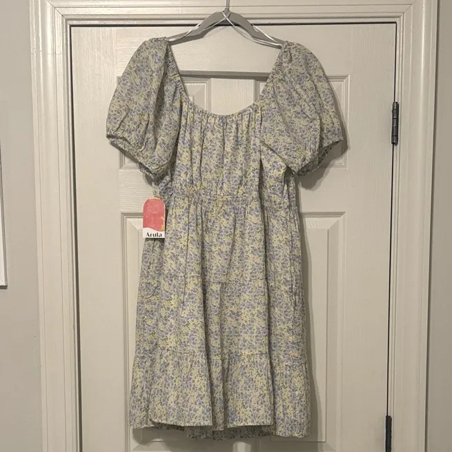 ARULA Floral Yellow and Purle Dress - Image 3