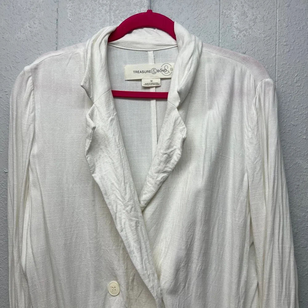 Treasure & Bond Linen Blend Double Breasted White Beach Blazer Womens Medium - Image 3