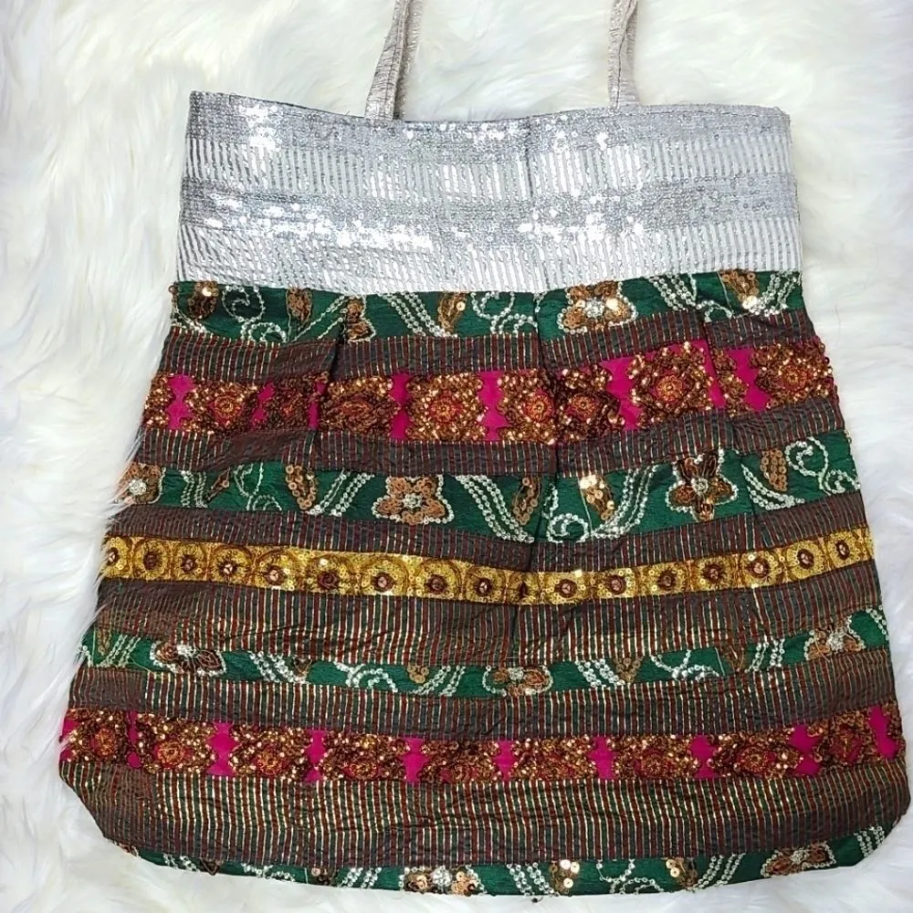 Indian Embroidered Multicolor Floral Large Bag‎ - Image 9