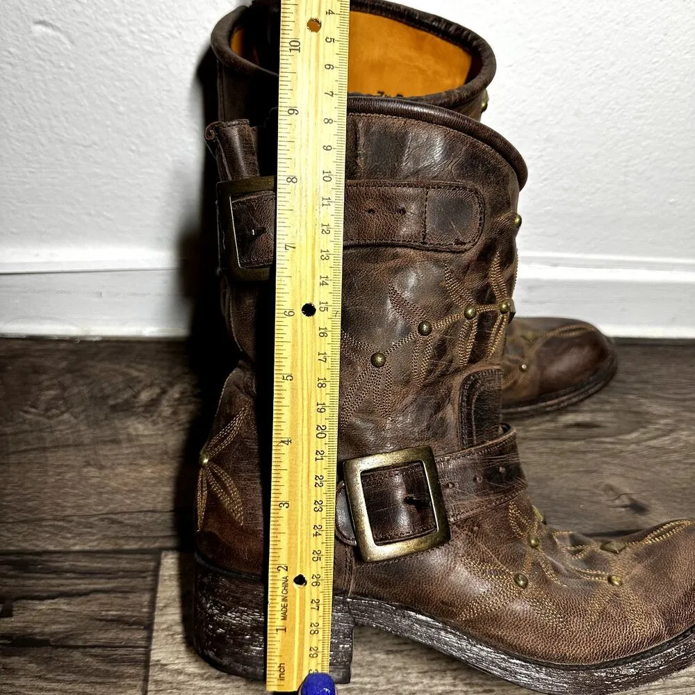 Old Gringo Ankle Moto Boots Leather Embroidered Studded Semi Pointed Brown 7.5B - Image 9