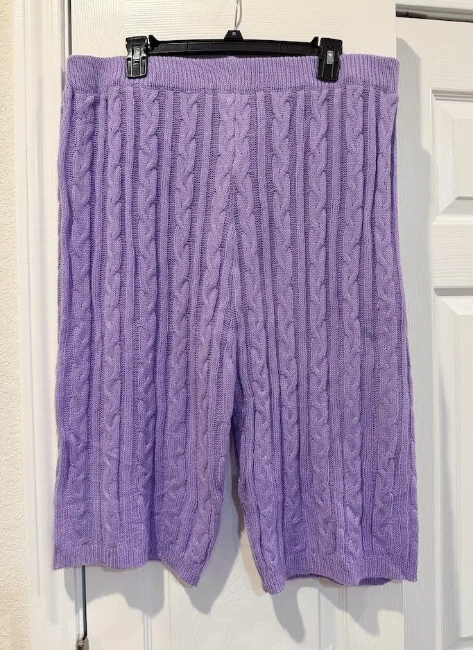 Sadie & Sage Sweater Shorts Womens 3XL Purple Cable Knit High Rise Pull On Size 3X - Image 1