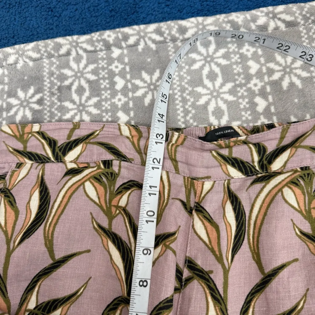 Tahari 100% Linen Wide-Leg Cropped Leaf Pants Elastic Waist Pull On Size XL - Image 9