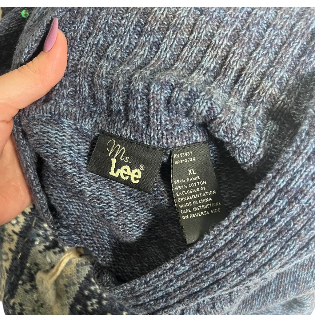 Vintage (Y2K) Lee Overside Winter Holiday Sweater XL Cotton-Blend Snowflake - Image 5