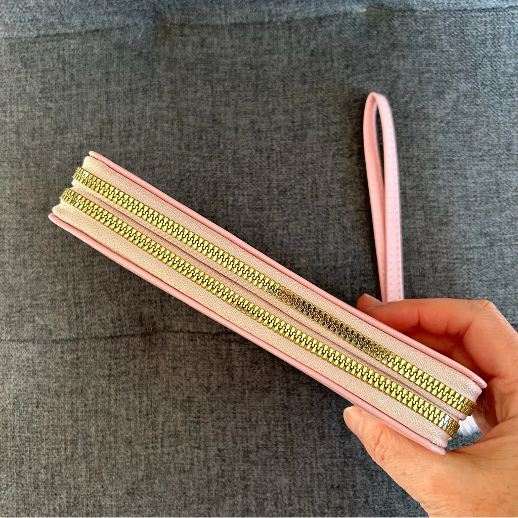 Pink Patent Butterfly Double Zip Around Wallet / Wristlet with Pom Pom Charm - Image 7