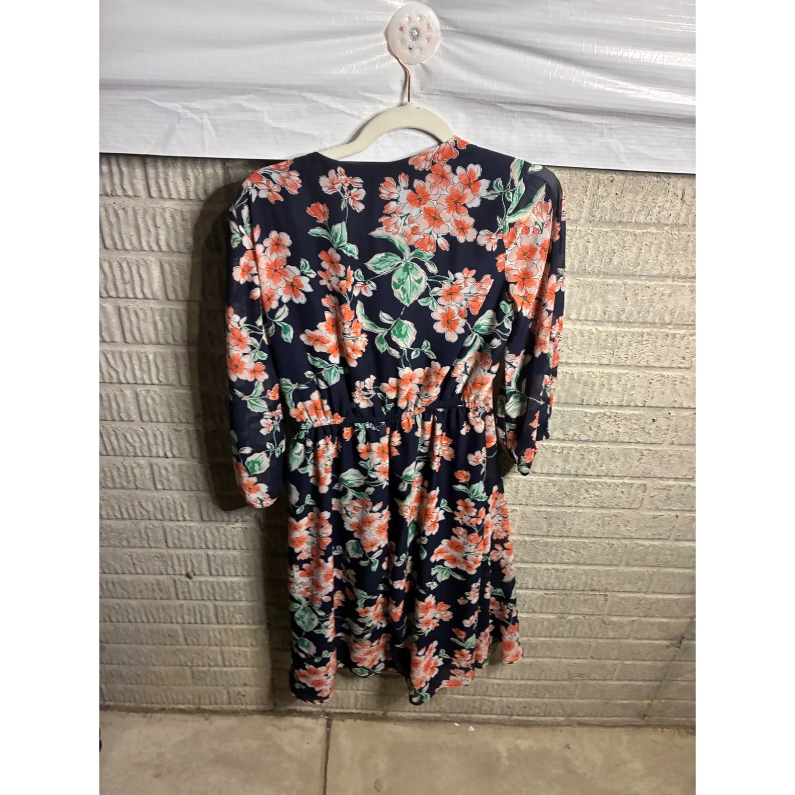 Robbie Bee Navy Floral Print Wrap Dress Size 10 Midi Knee Length - Image 3