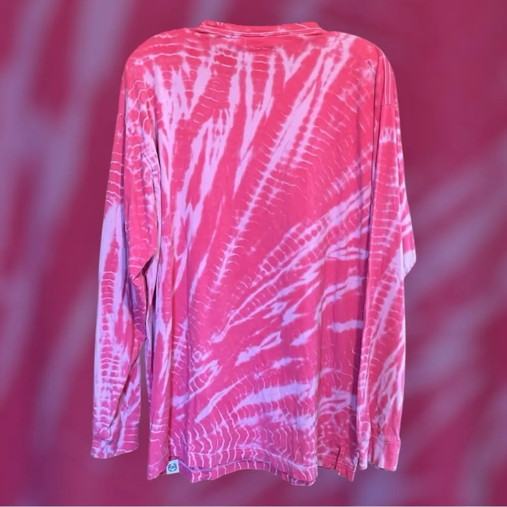 PINK VS Pink/Pink Tie-Dye Campus Long Sleeve Tee shirt front pocket size large - Image 4