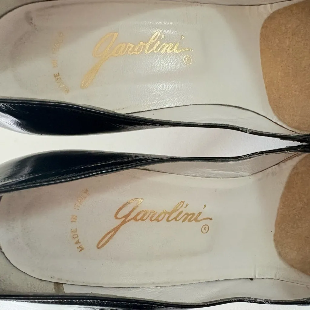 Garolini Womens Black Leather Y2K Peep Toe Pump High Heels Size 6.5 M Made ITALY - Image 9