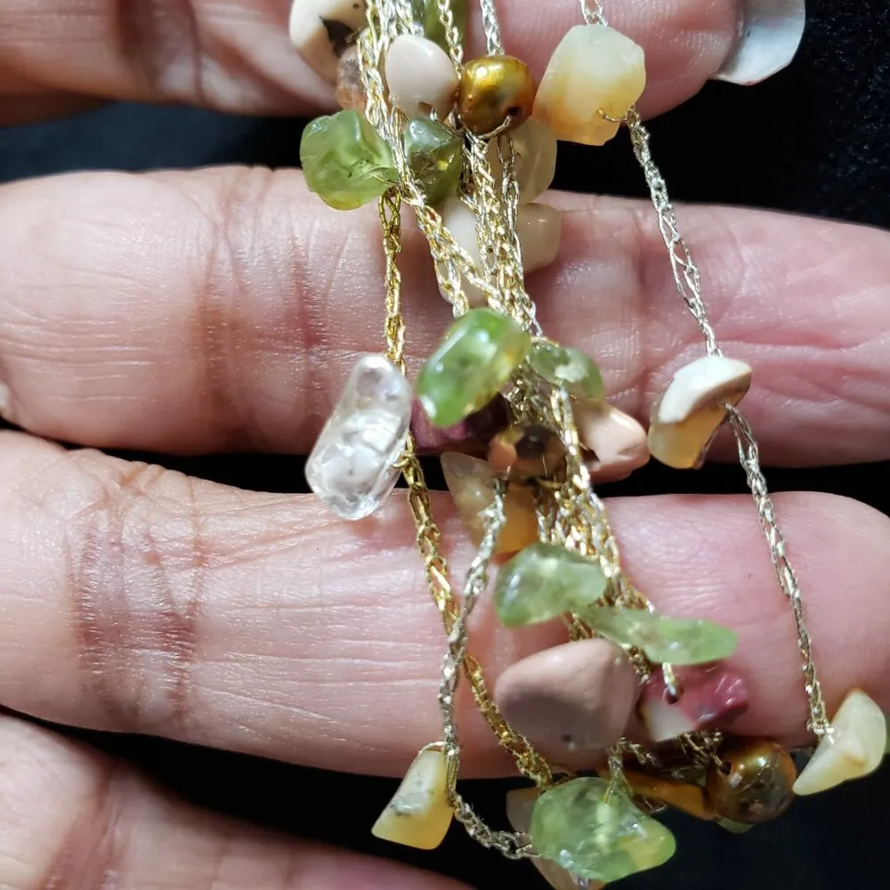 Women's Gold Plated Multi Layers Tourmaline Stone Bead Necklace w/ Lobster Clasp - Image 7