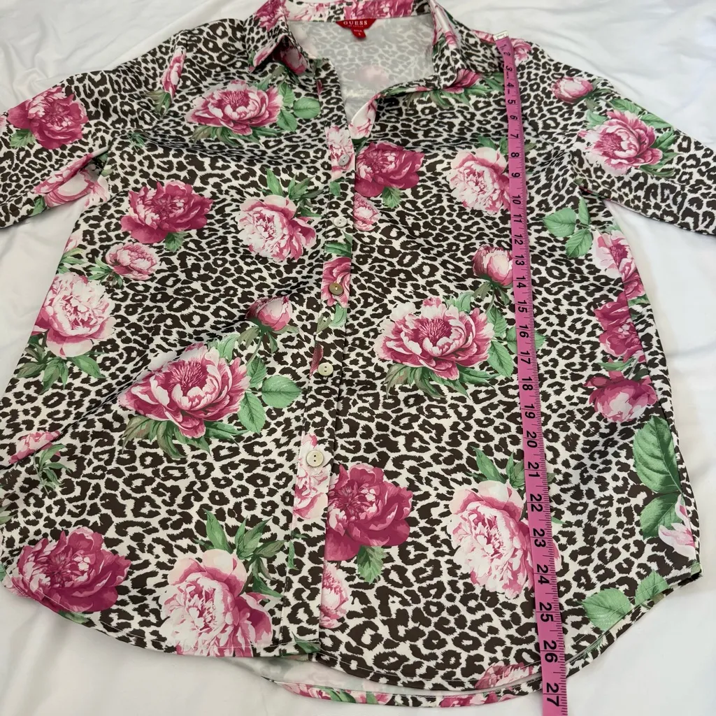 Guess Women’s Vianca Printed Satin Shirt Button Down Leopard Animal Floral Work - Image 8