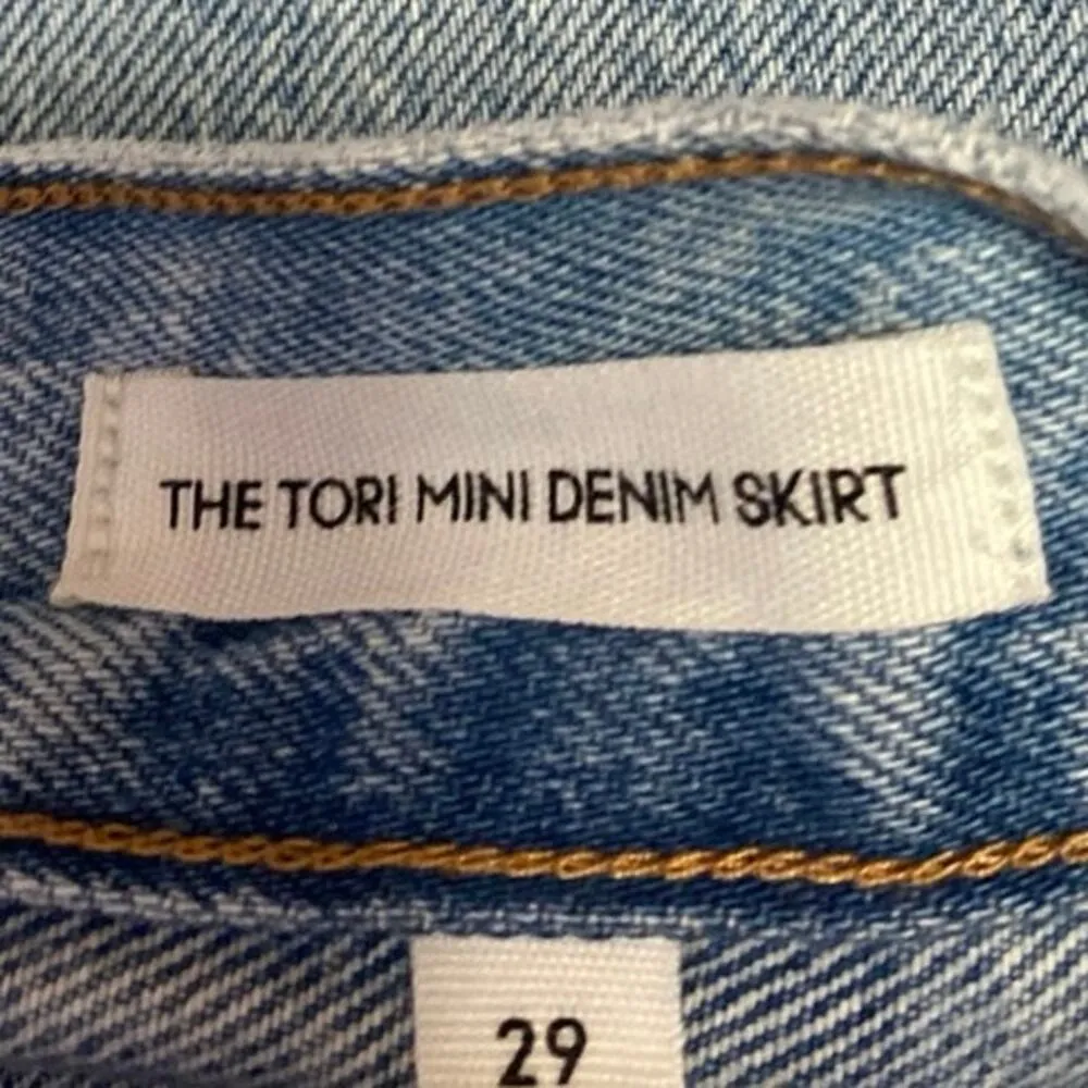 Aritzia Denim Forum Tori Blue Distressed Frayed Raw Hem Mini Denim Jean Skirt 29 - Image 6