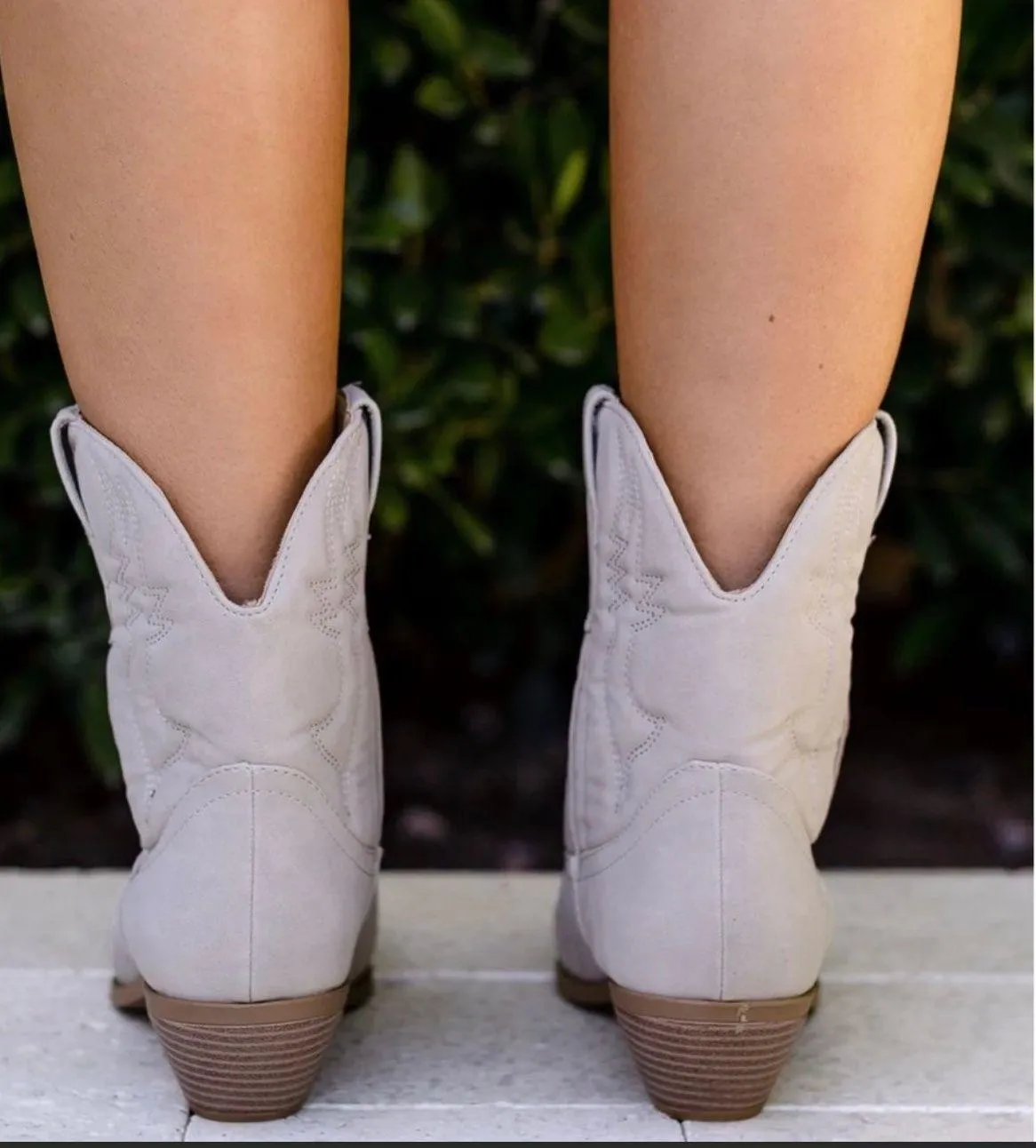 Taupe Embroidered Ankle Cowboy Boots  - Image 2