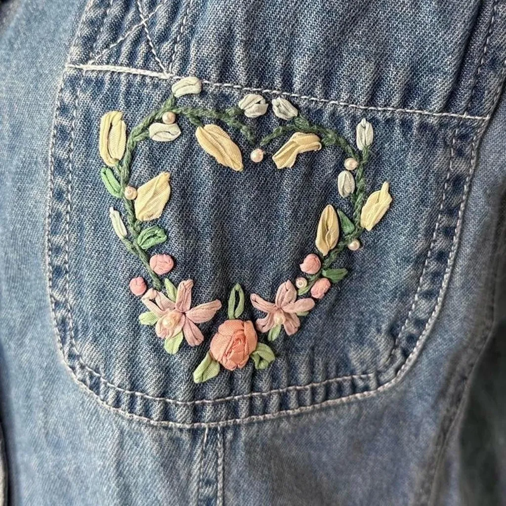 90s Vintage Denim Button Down Shirt - Image 4