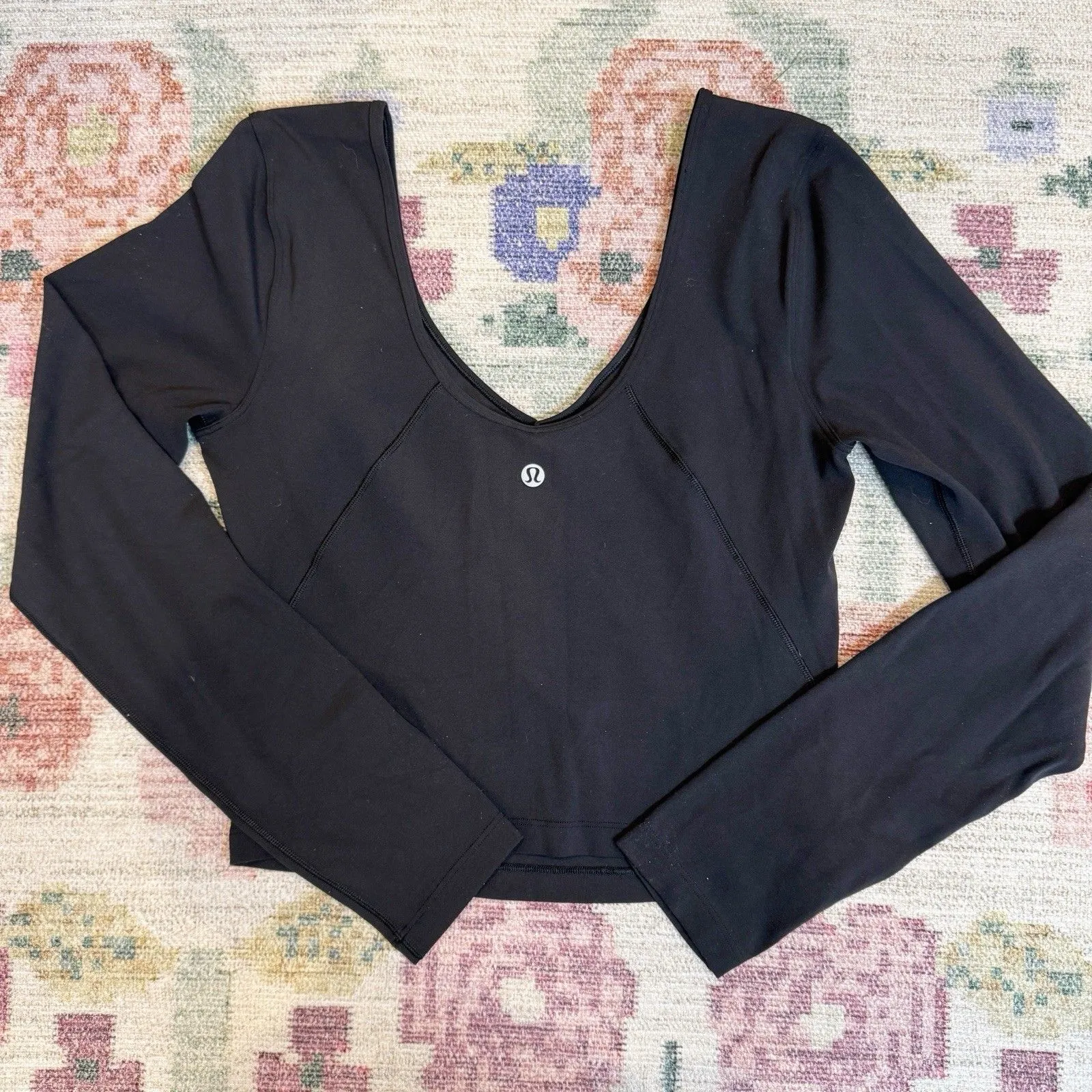 Lululemon Womens Align Long Sleeve Cropped Top Size 8 Nulu Yoga Athleisure Gym Black - Image 3