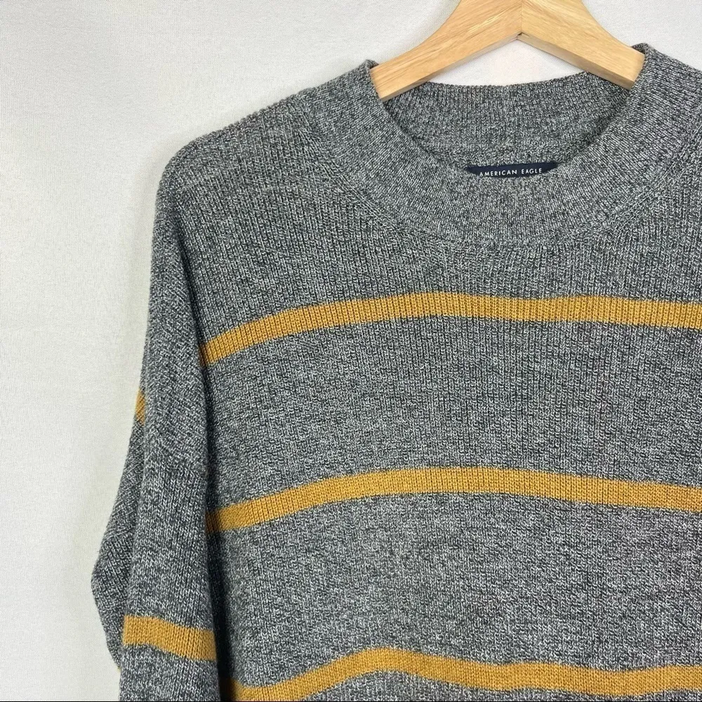 American Eagle AEO Gray & Yellow Knit Stripe Long Sleeve S - Image 4