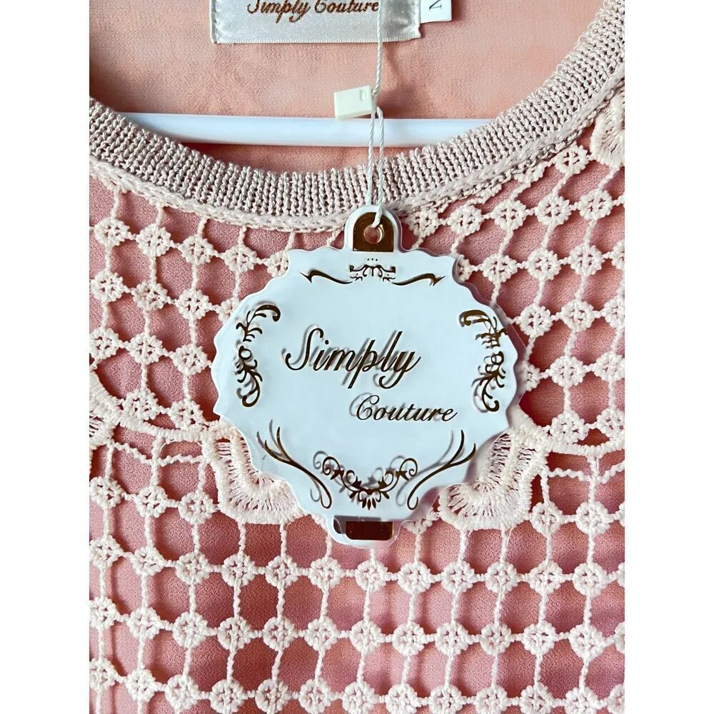 Blouse top long sleeve embroidered floral pleated romantic peach pink M - Image 8