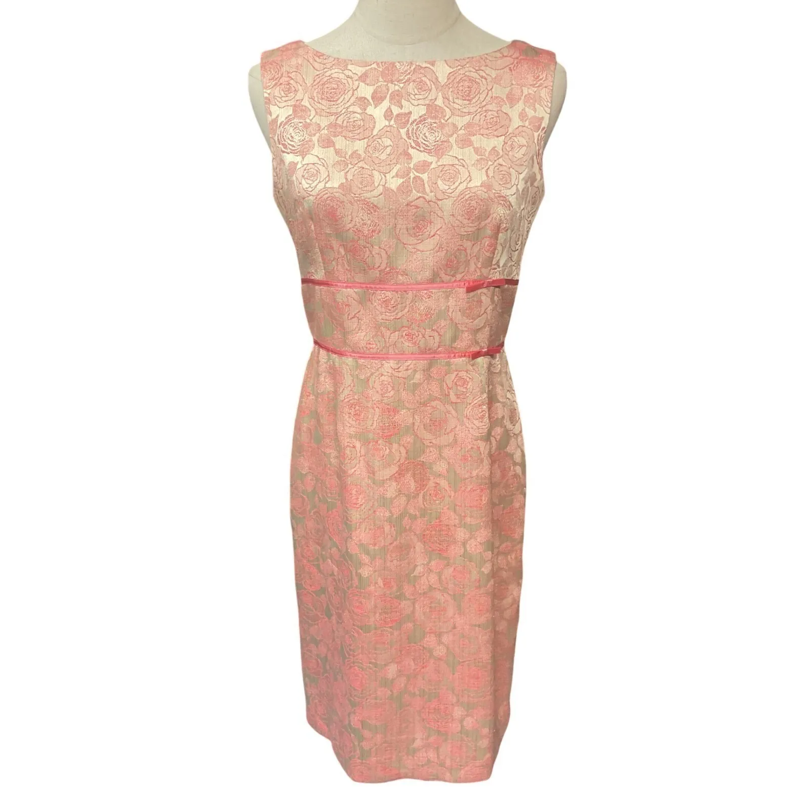 Talbots Women's Crew Neck A Line Floral Printed Pink Bow Lined Mini Dress Size 4 - Image 2