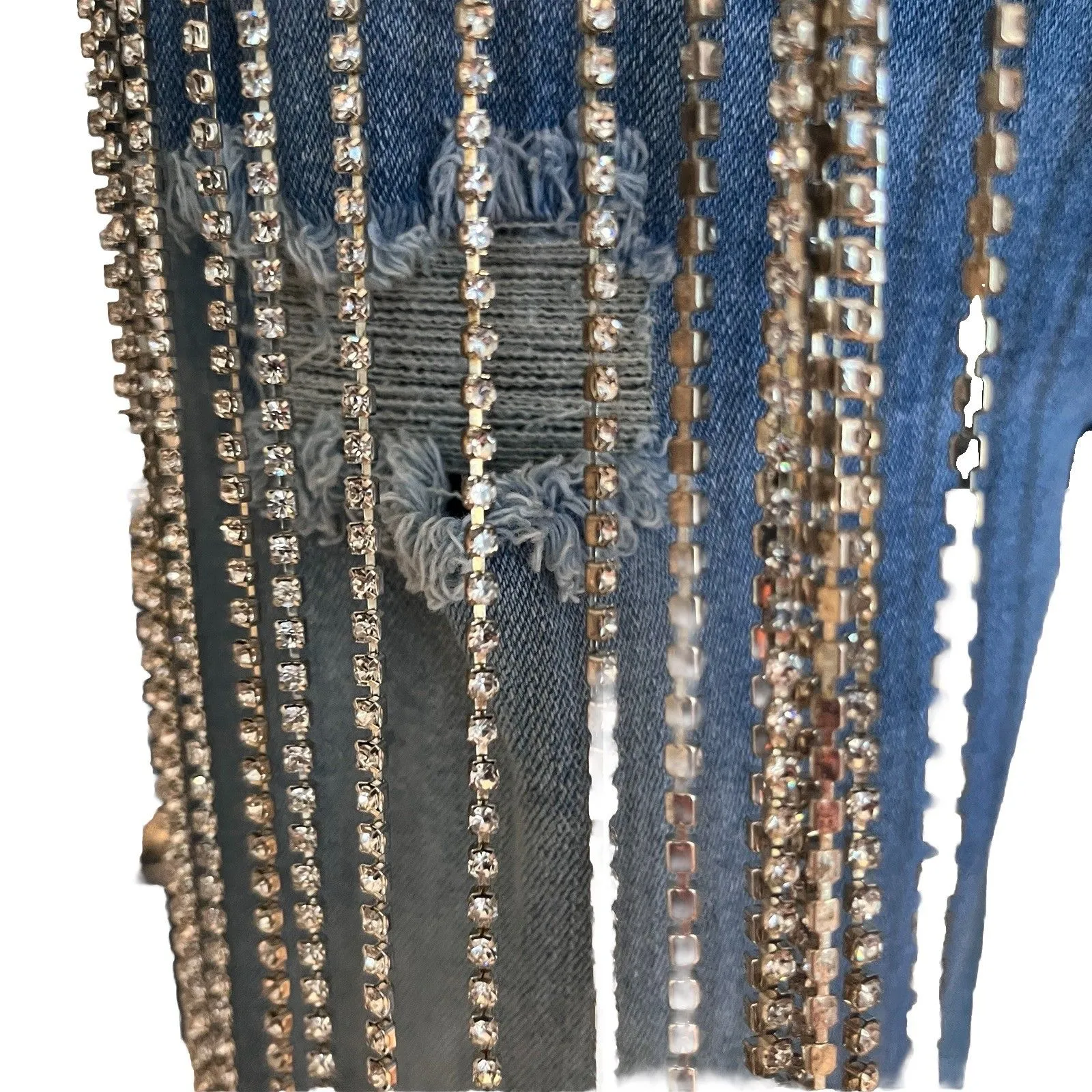 Hot & Delicious Rhinestone Fringe Jeans Y2K Inspired Distressed Womens Small NWT - Image 6