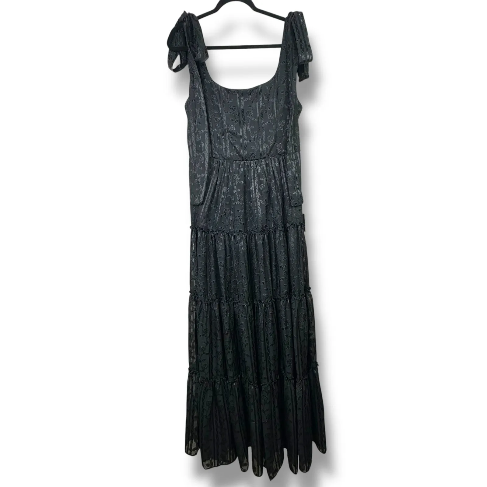 Lulus NWT Picturesque Allure Black Floral Jacquard Tie-Strap Tiered Maxi Dress - Image 2