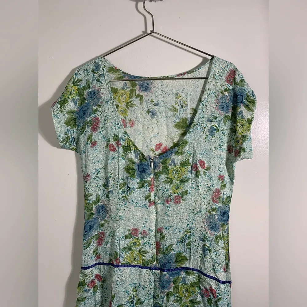 Nataya, vintage, Floral Blue 1920’s inspired speak easy midi/maxi Dress S - Image 7