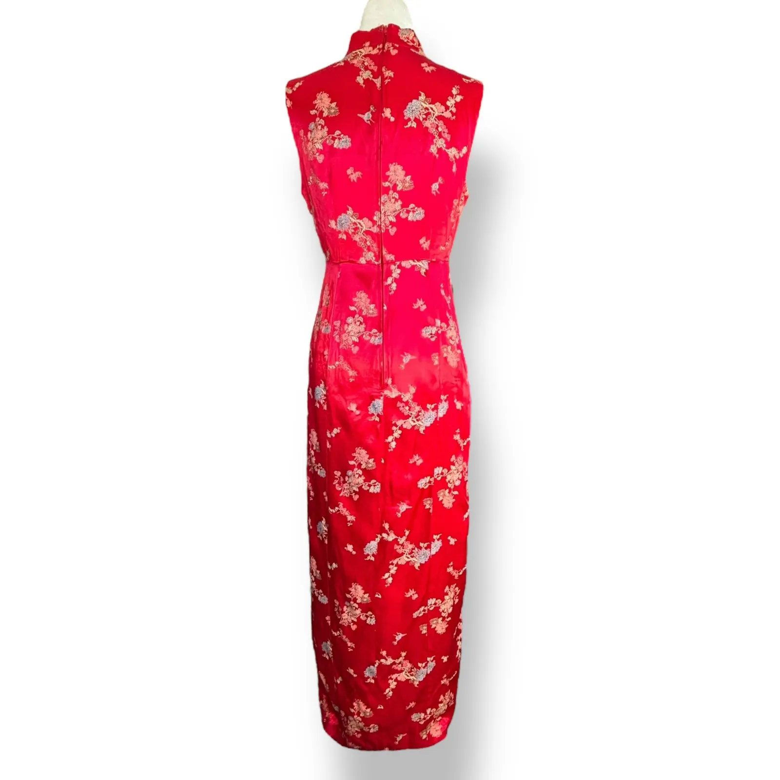 Vintage 90s All That Jazz Red Floral Brocade Cheongsam Maxi Dress Elegant Asian - Image 7