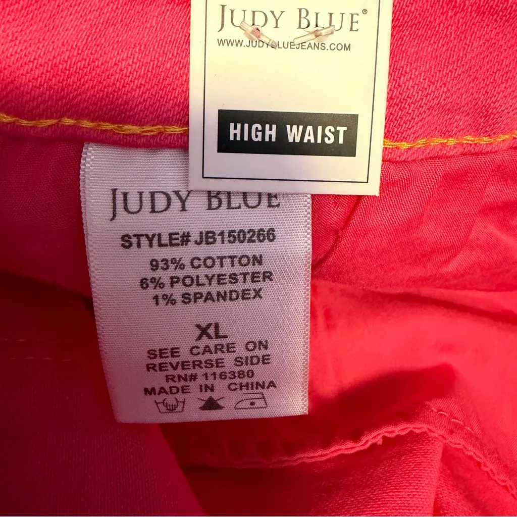 Judy Blue high waist magenta (pink) garment-dyed denim shorts size XL NWT - Image 9