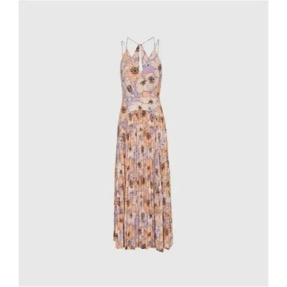 $400 NWOT Reiss Corinne Pleated Floral Midi Dress Size 2 - Image 6