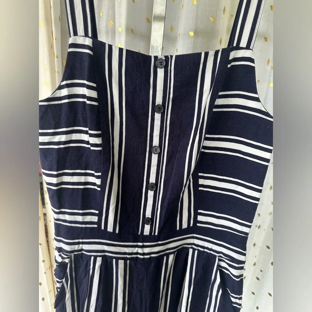 1. State Nautical Navy White Stripe Side Zip Culottes Cropped Jumpsuit Beachy XS - Image 4