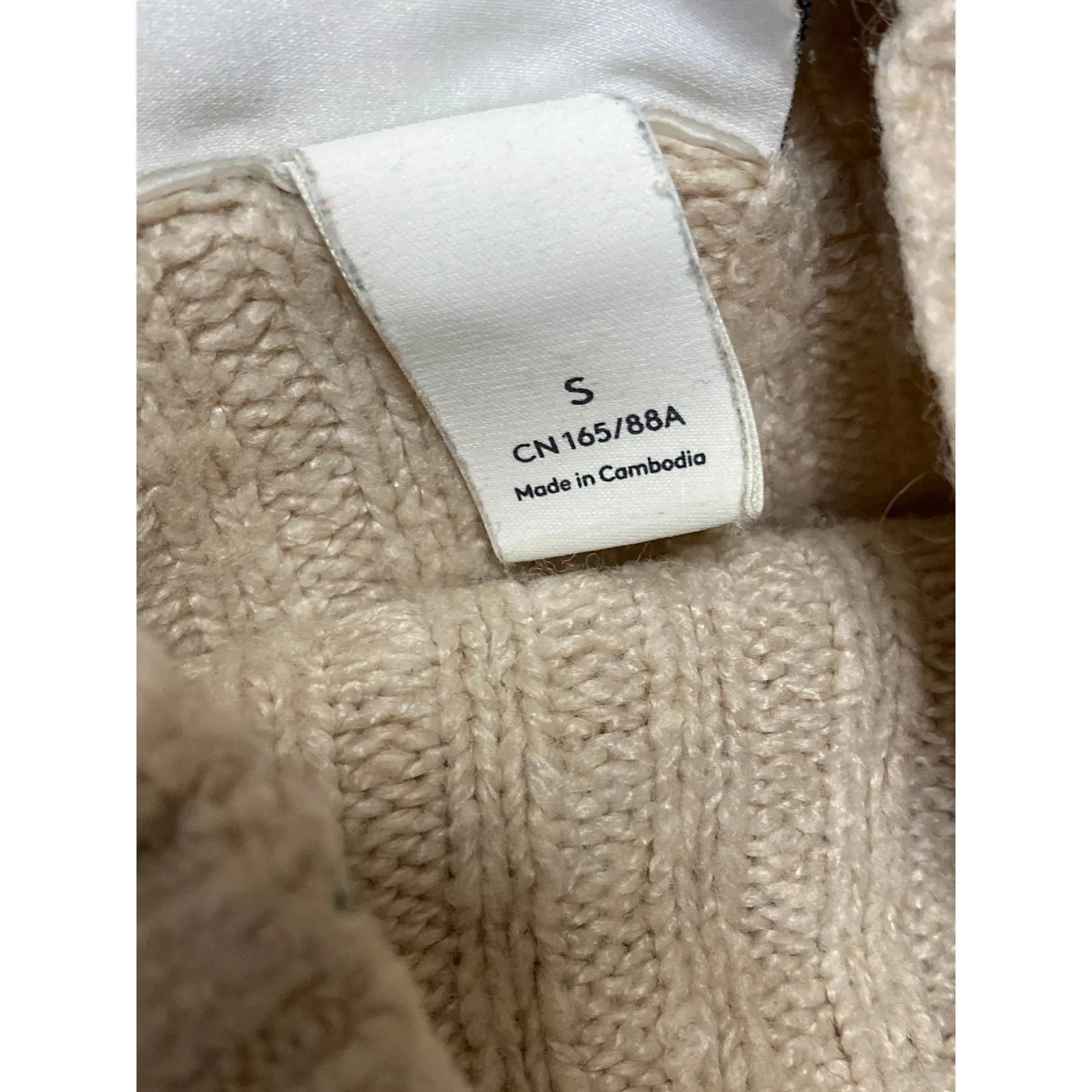 Monki Women's Beige Tan Ribbed Wool Mock Neck Long Sleeve Crop Sweater Top Sz S - Image 5