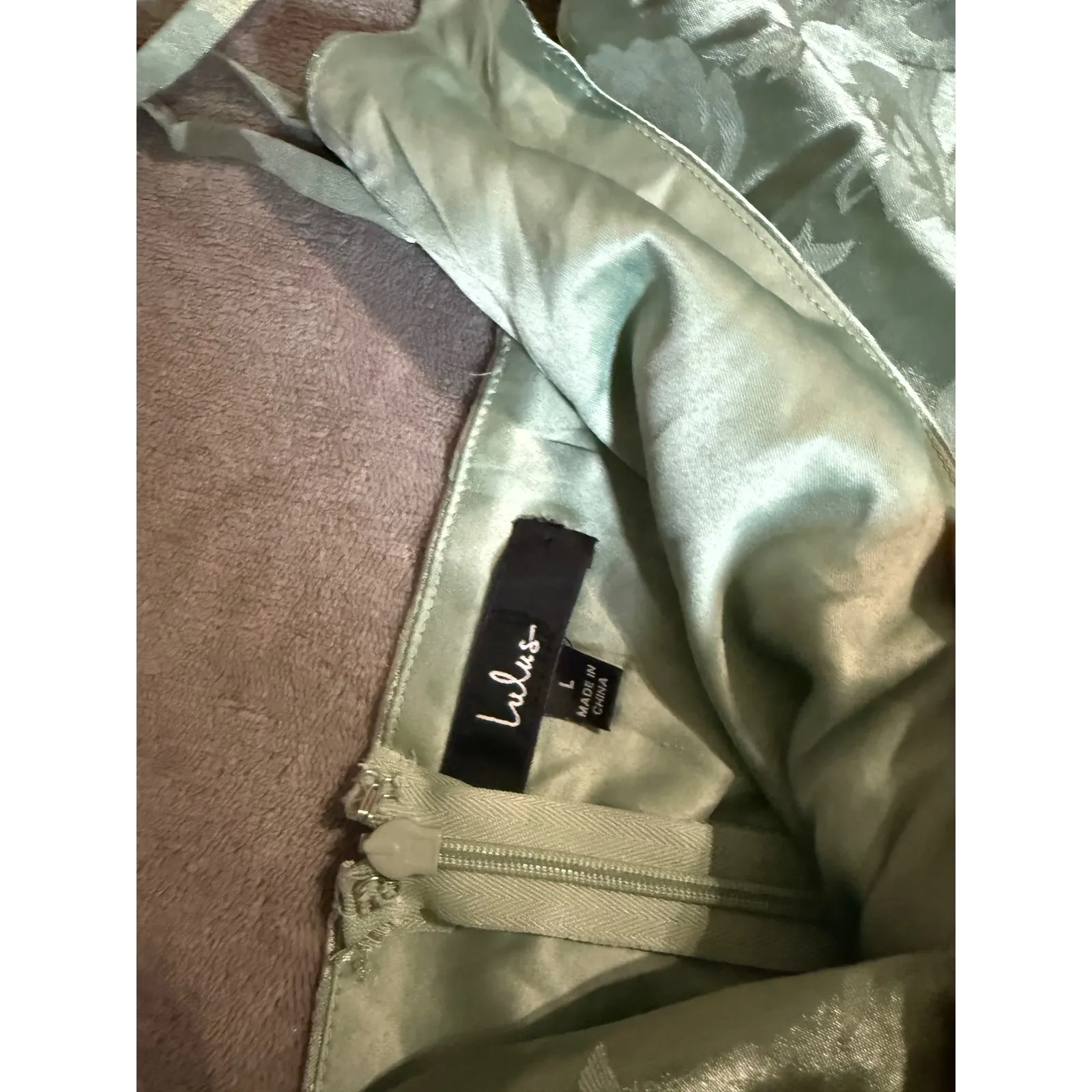 NWOT Lulus Size Large Radiant Refinement Sage Green Satin Jacquard Maxi Dress - Image 8