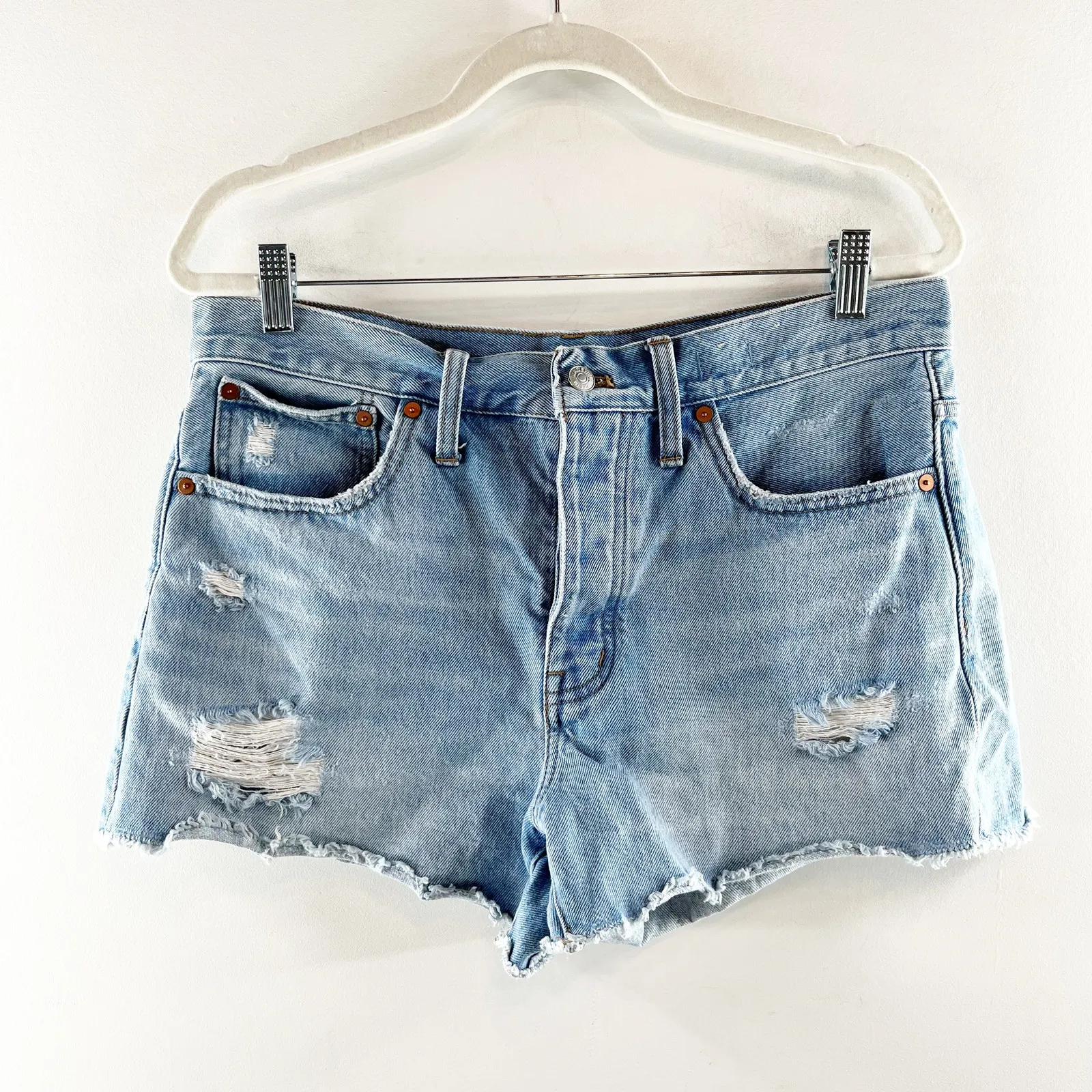 Madewell Relaxed Denim Shorts in Homecrest Wash Ripped Edition Blue 28 - Image 4
