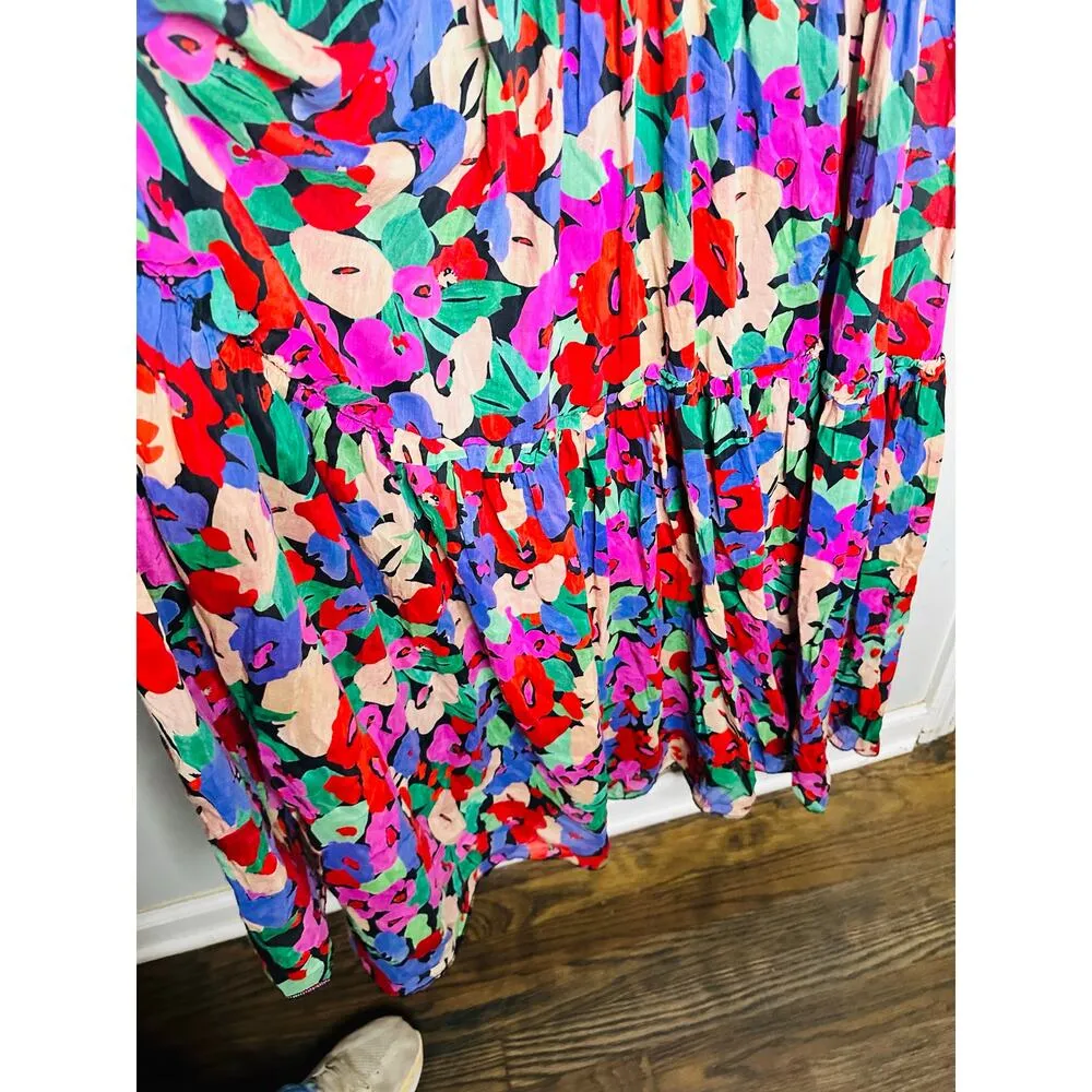 NICHOLAS Multicolored Floral Cotton Silk Blend Flowy Myla Maxi Dress Size US 0 - Image 11