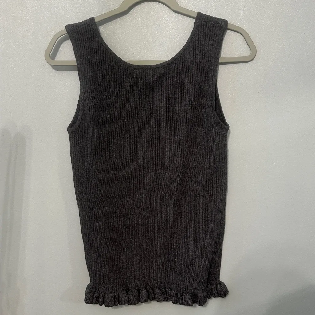 Vila Milano Black Ribbed Tank Top with Ruffle Hem - Image 4