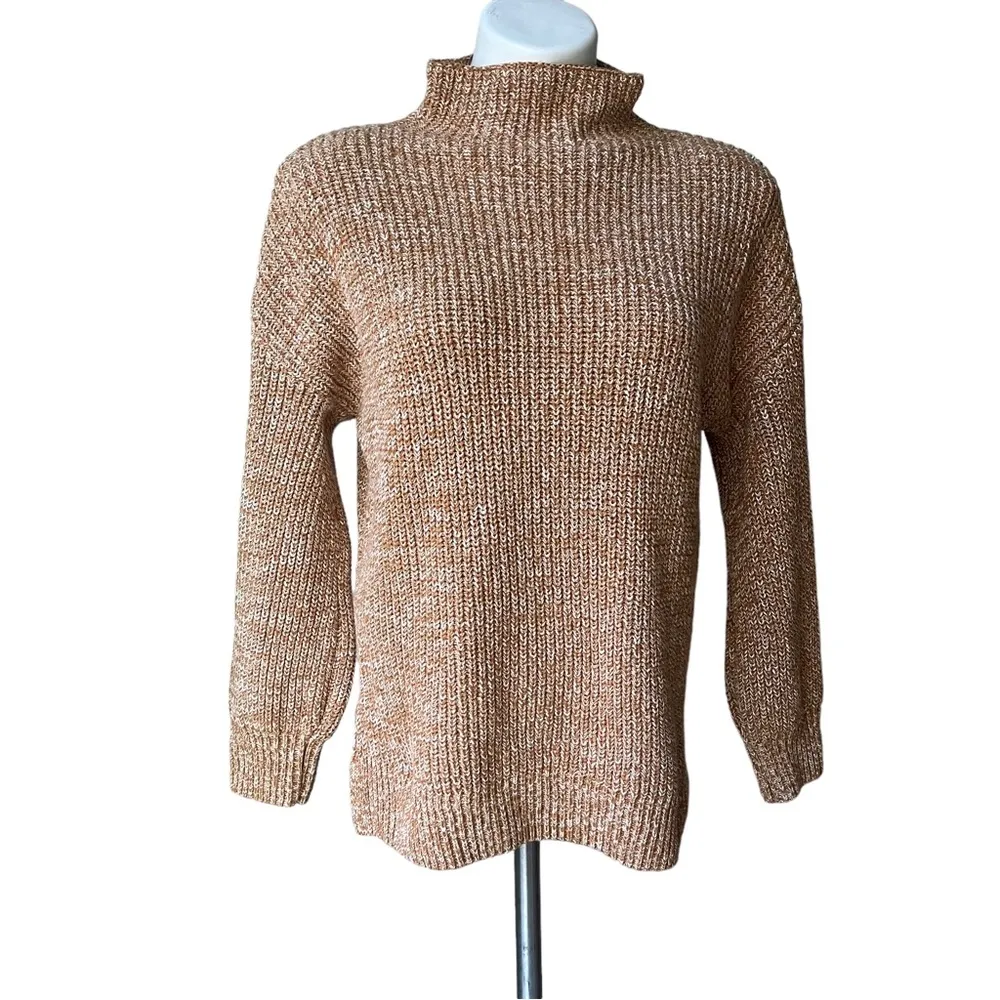 Cupcakes & Cashmere Tan Mock Neck Sweater Marled Cotton, Sz M - Image 10