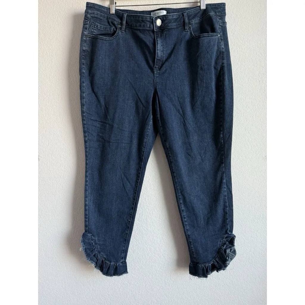 LANE BRYANT Women’s Mid‎ Rise Super Stretch Skinny Jeans Ruffle Bottoms SIZE 22 - Image 3