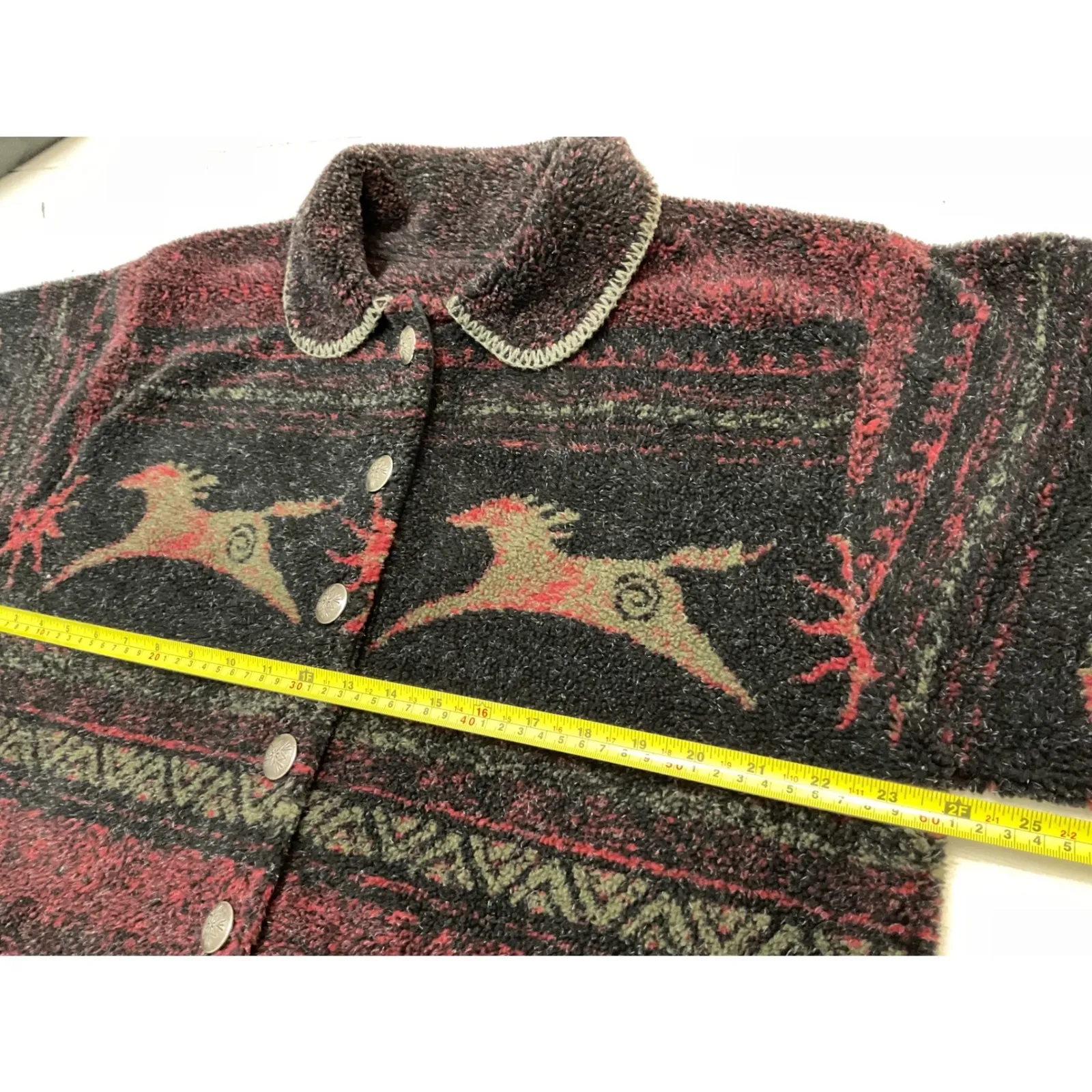 Coldwater Creek Fleece Button Front Jacket Women P/L Horse Sun wes Printe - Image 2