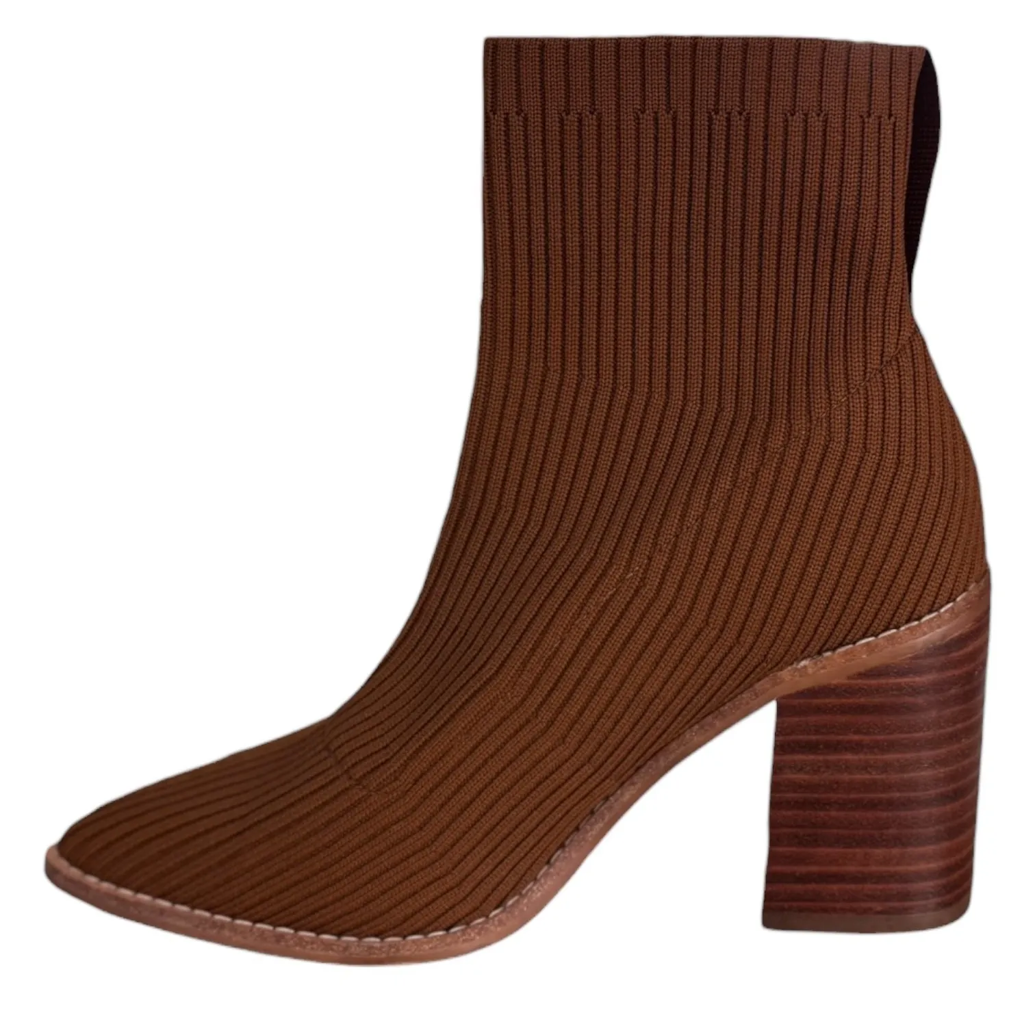 Steven By Steve Madden  Nara Sock Booties Camel Brown 7.5 Stacked Block Heel - Image 5