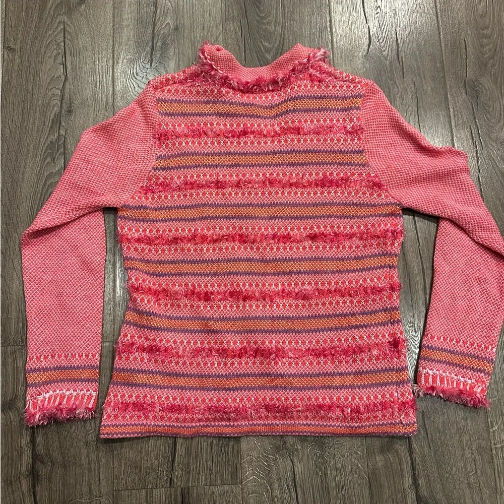 Northern Isles Cardigan Sweater Women's Small Pink Knit Ramie Fair Isle Vintage - Image 4