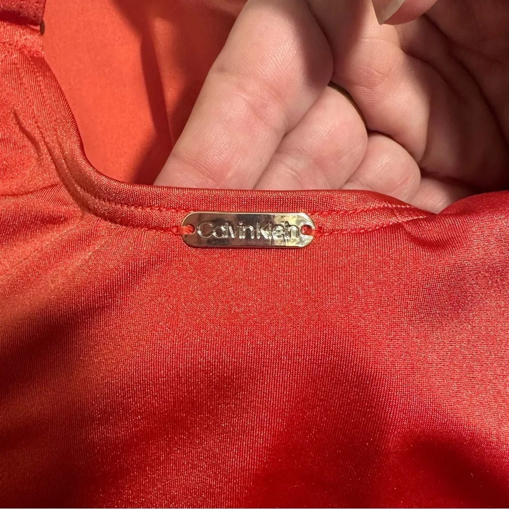 Calvin Klein Orange One Piece Swimsuit with Adjustable Straps and Ruching - Image 5