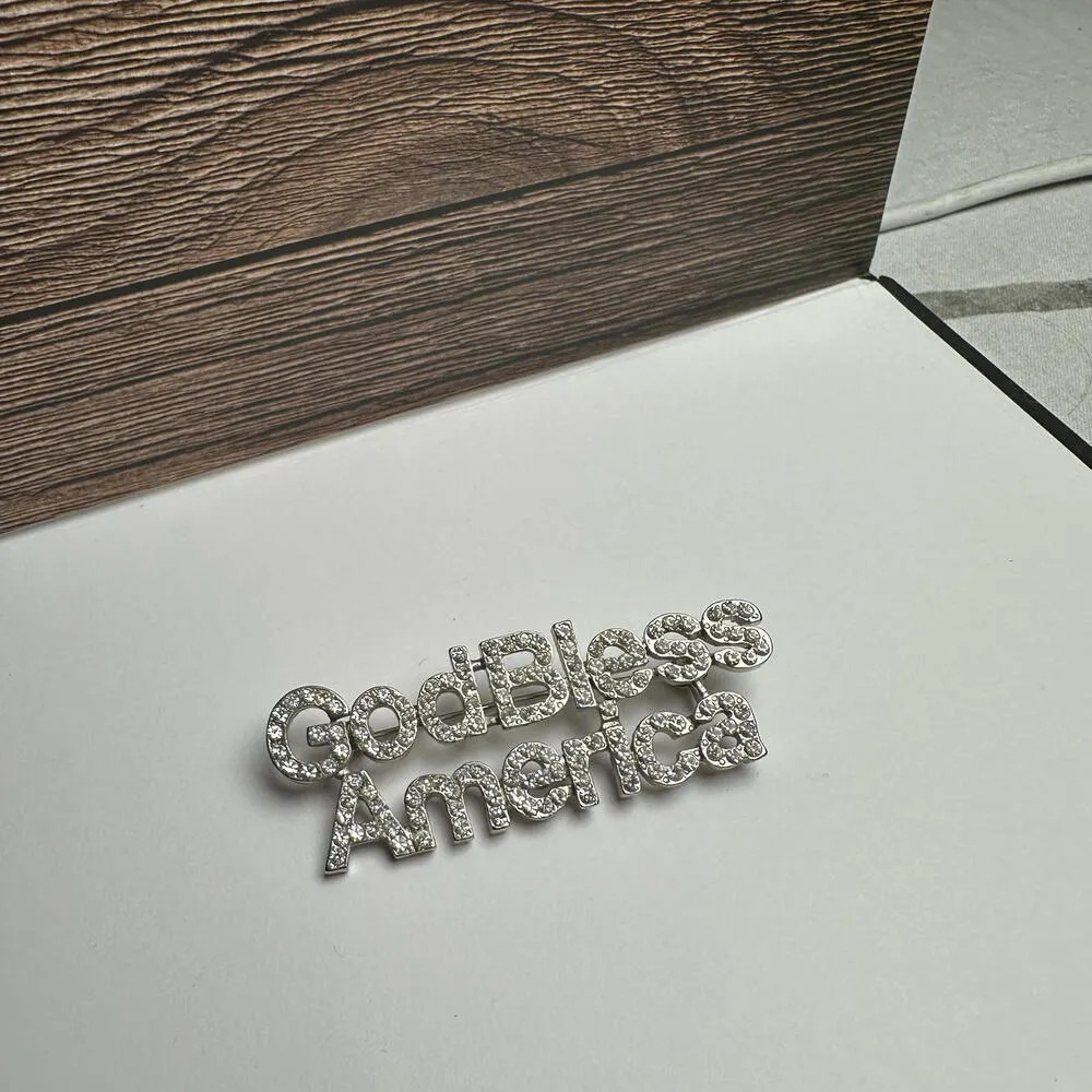God Bless America Rhinestone Brooch Pin Silver Tone Clear For American Patriot - Image 6