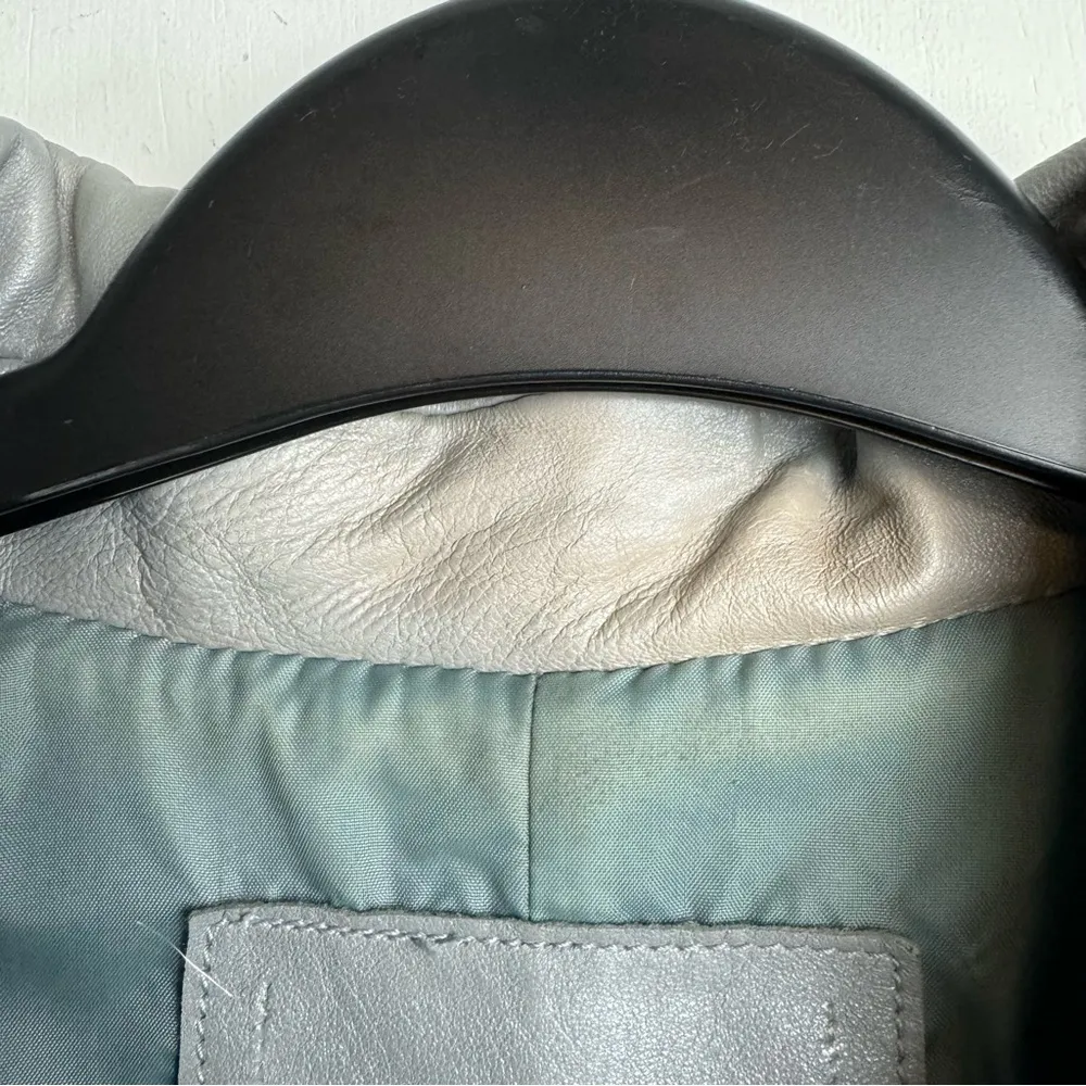 Vtg Y2K Brandon Thomas Leather Jacket Blazer Sz Small Grey Button Front Gray - Image 16