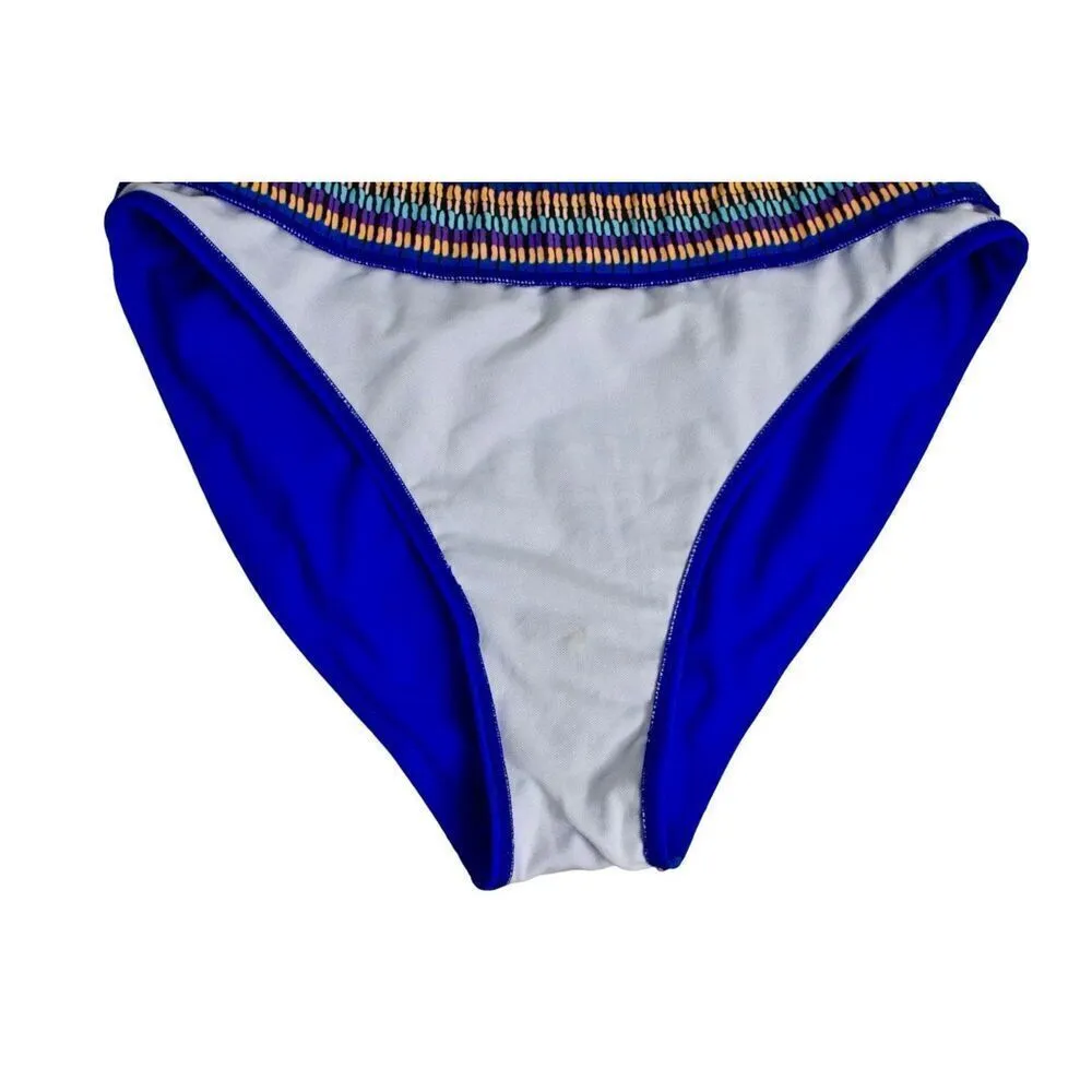 Shein High Waist Cheeky Tribal Blue Swim Bottom‎ Swimwear LARGE Coastal - Image 5