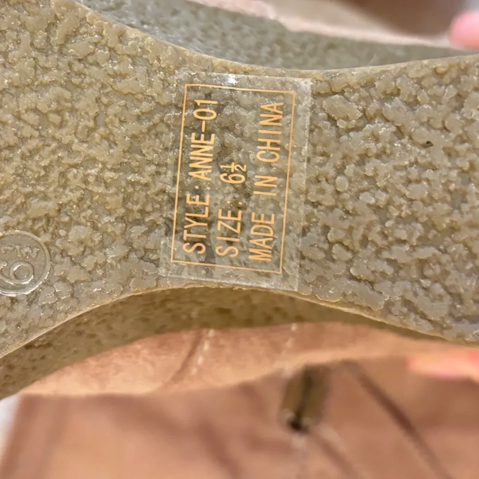 Wedge Heel‎ Boots Faux Suede Slouch Buckle Accent Tan Ankle Booties Size 6 - Image 5