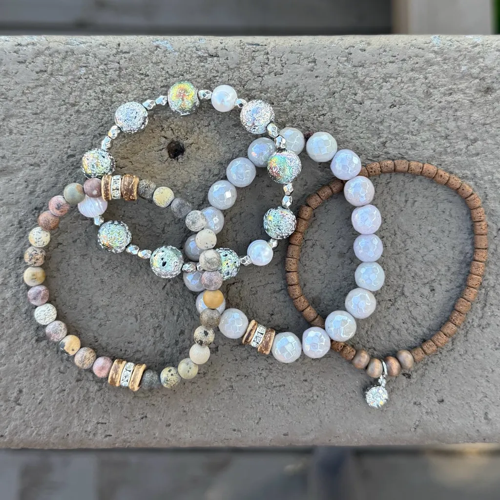 Beaded Bracelet Stack Set in Fall Colors grey brown neutrals Sparkle Accents - Image 4