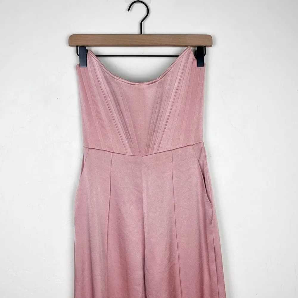 Alex Perry Slaine Satin Crepe Strapless Wide Leg Jumpsuit in Pink - Image 6