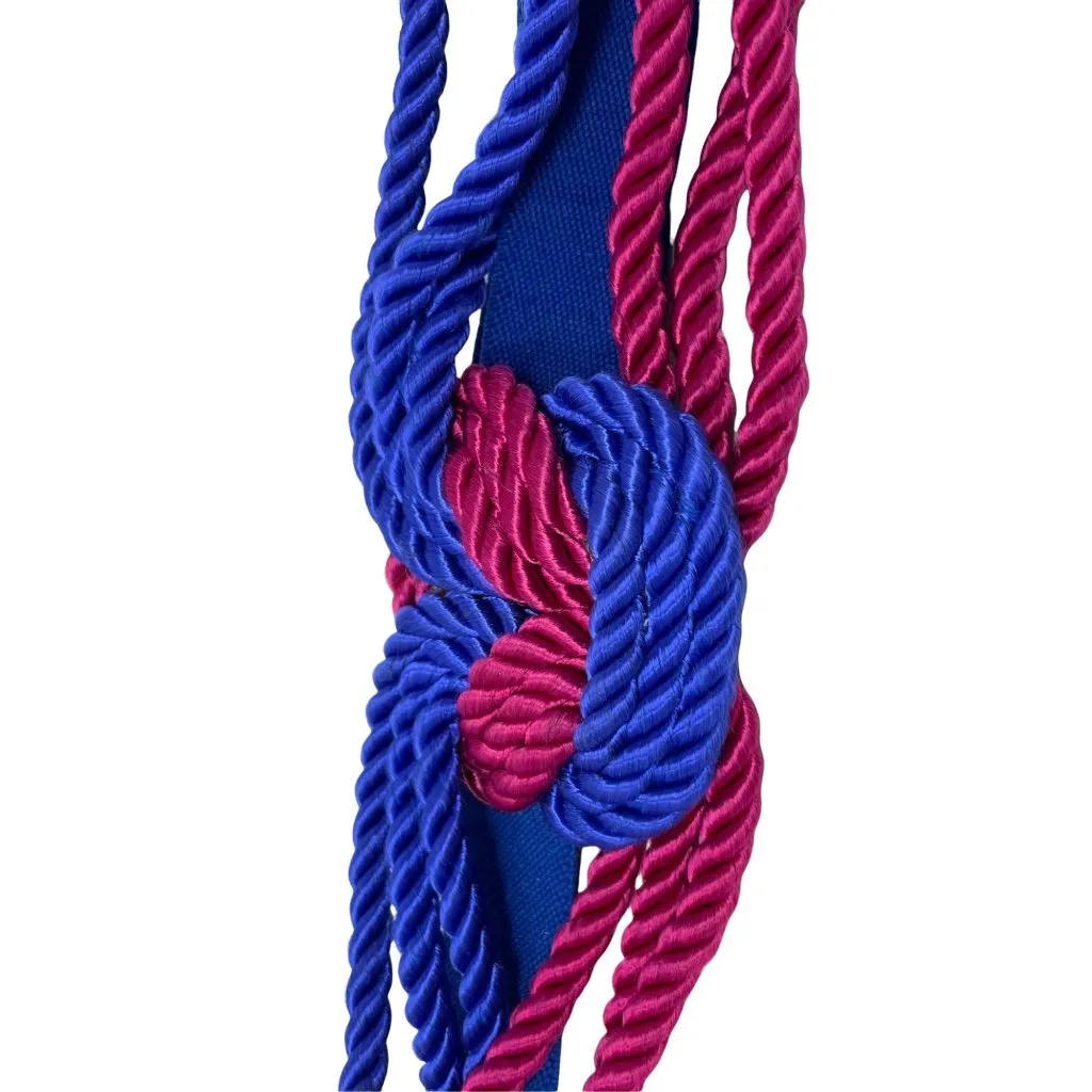 Vintage Rope Waist Belt in Pink and Blue One Size Adjustable Knot Detail - Image 2
