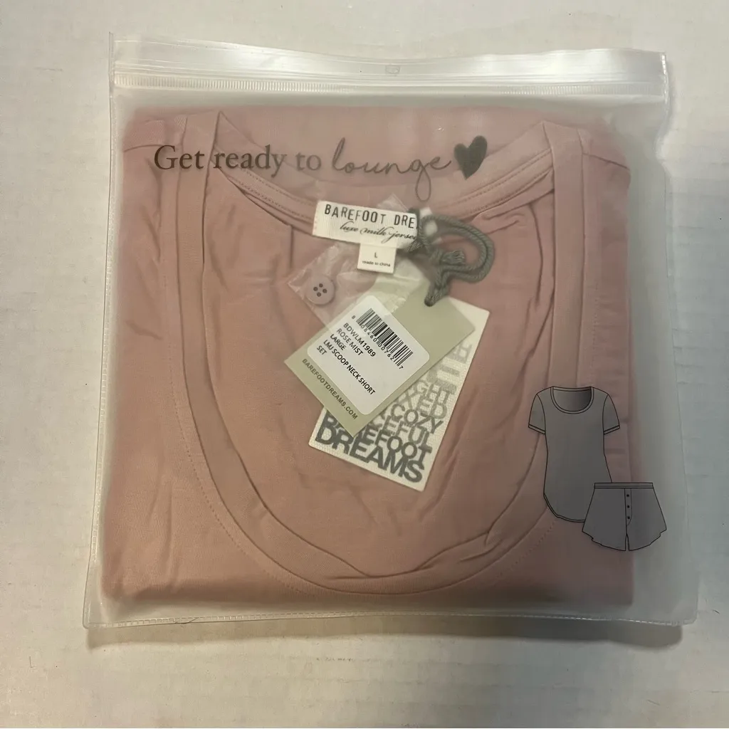 Barefoot Dreams Pajamas Luxe Milk Jersey Scoop Neck Tee & Shorts Set Sz L NWT - Image 5