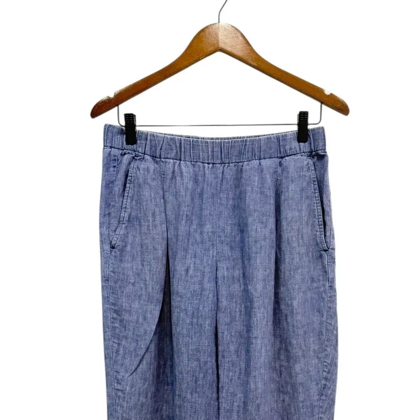 Eileen Fisher Organic Linen Pull-On Cropped Pants in Blue size XS - Image 6