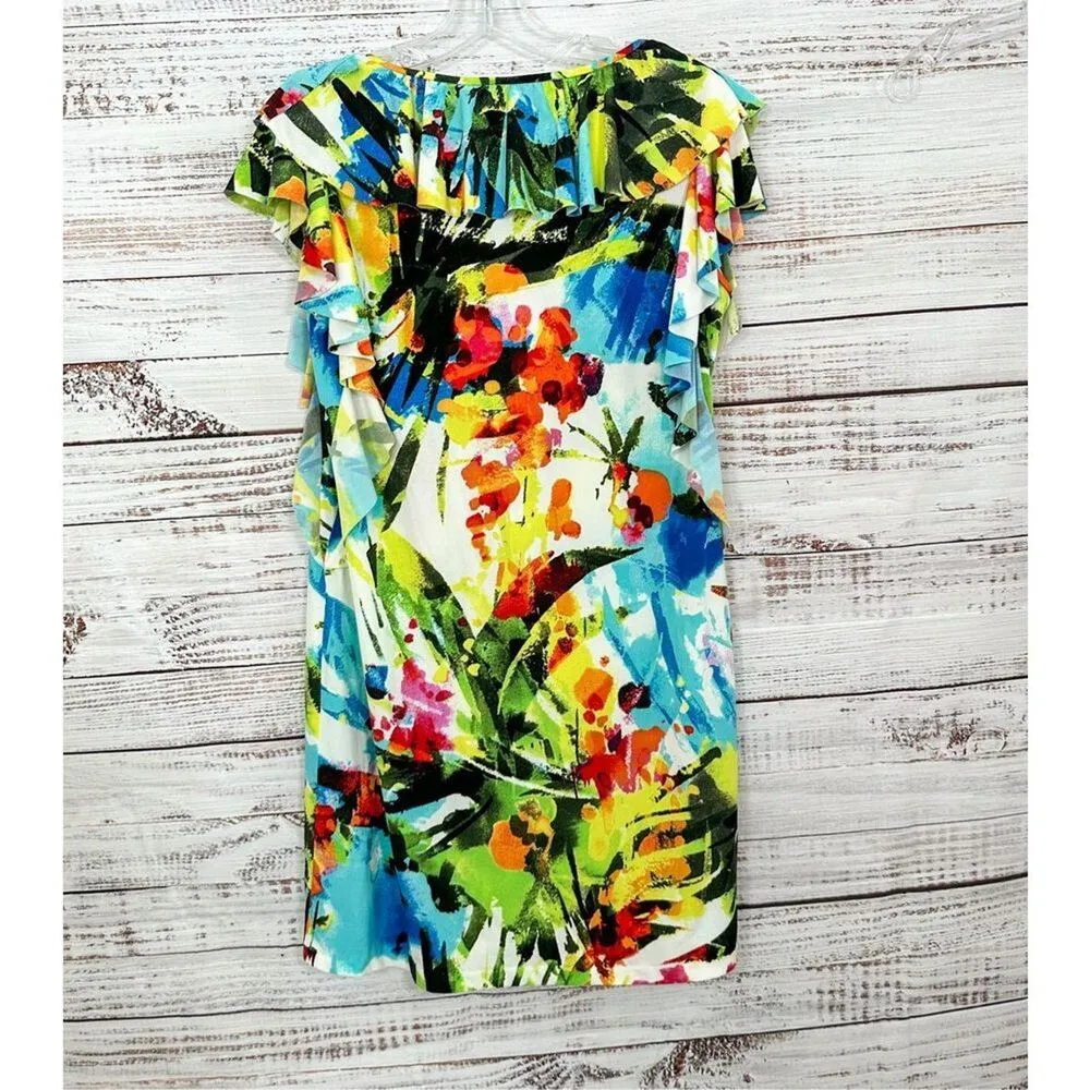 Maggy London Women's Abstract Flutter Sleeve Top Dress Multicolor Size 10 - Image 8